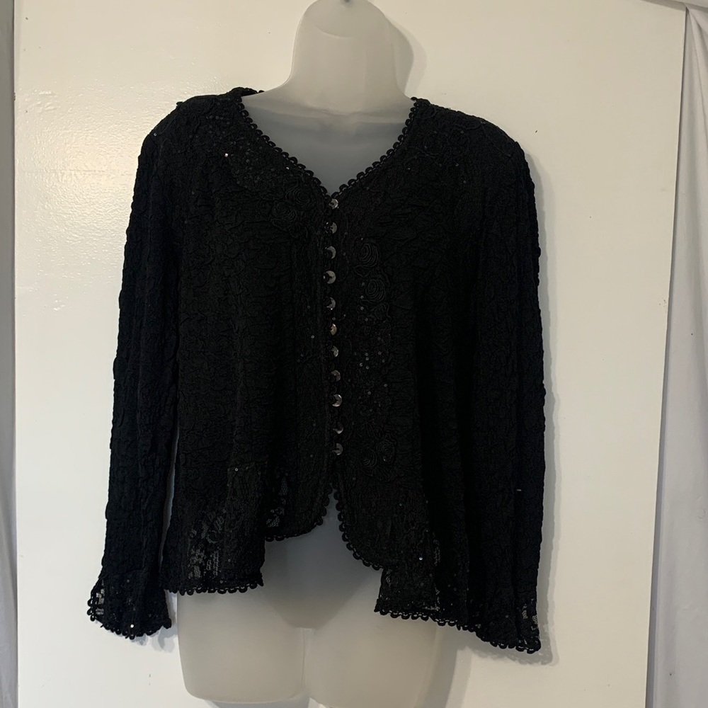 Chic Black Lace Women's Cardigan
